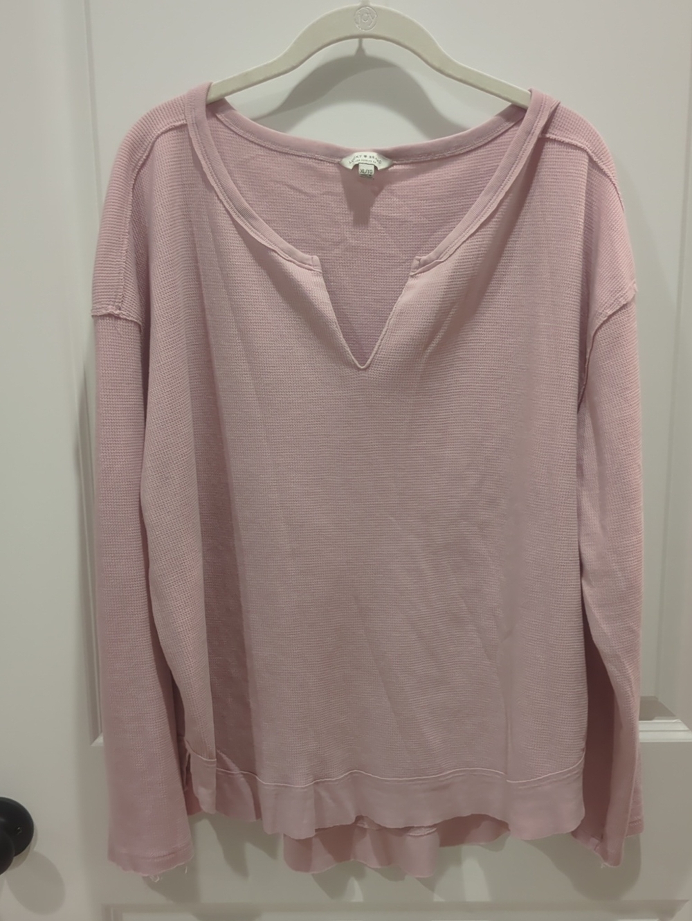 Lucky Brand Pale Pink Waffle V-Notch Long Sleeve Pullover